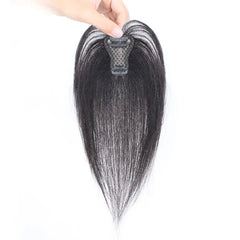 Invisible Straight Human Hair Topper (1.6x2.4" Base) Small Hairpiece for Thinning Hair, Quickly Increase Volume & Cover Gray Hair with Clips