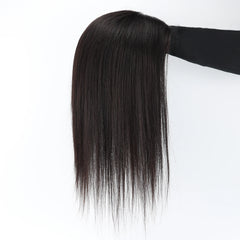 16" Remy Human Hair Topper (3x4.7" Base) Full Hand-Tied Silk Base for Women, Natural Scalp Top Straight Hairpiece with Clips