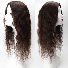 Curly Wave Human Hair Topper (5x5" & 6x6" Base Size) Full Hand-Tied Silk Base & Natural Lace Front, Breathable Remy Hairpiece for Women with Clips