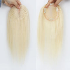 ≈ 3.74x3.74" Mono Base Topper for Women Real Remy Brazilian Human Hairpieces with Clips in 12" Ombre Highlight Summer Breathable