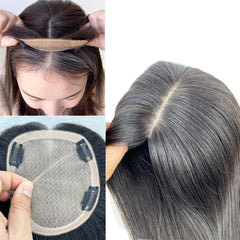 12x14cm, 14x16cm, 16x18cm Silk Base Women Topper With 4 Clips In Hairpiece Malaysia Virgin Human Hair Toupee Breathable Silk Top Natural Baby Hair