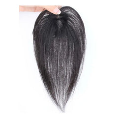Invisible Straight Human Hair Topper (1.6x2.4" Base) Small Hairpiece for Thinning Hair, Quickly Increase Volume & Cover Gray Hair with Clips