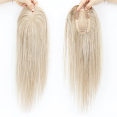 5x3inch Silk Base Topper with Clips in Full Hand Tied Virgin European Human Hair Toupee for Women Silk Top Colorful Hairpieces