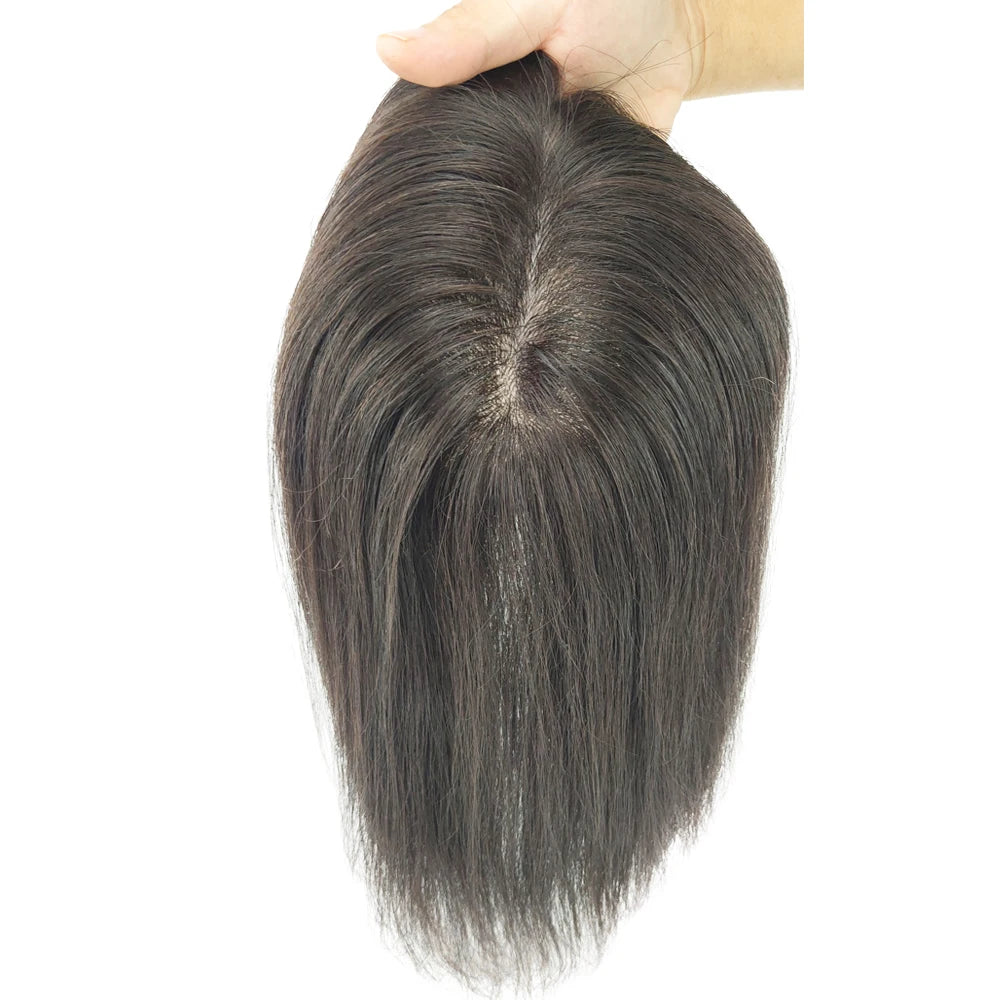 Skin Base Human Hair Topper With 4 Clips In Silk Top Virgin European Hair Toupee for Women Fine Hairpiece 12X13cm 15X16CM