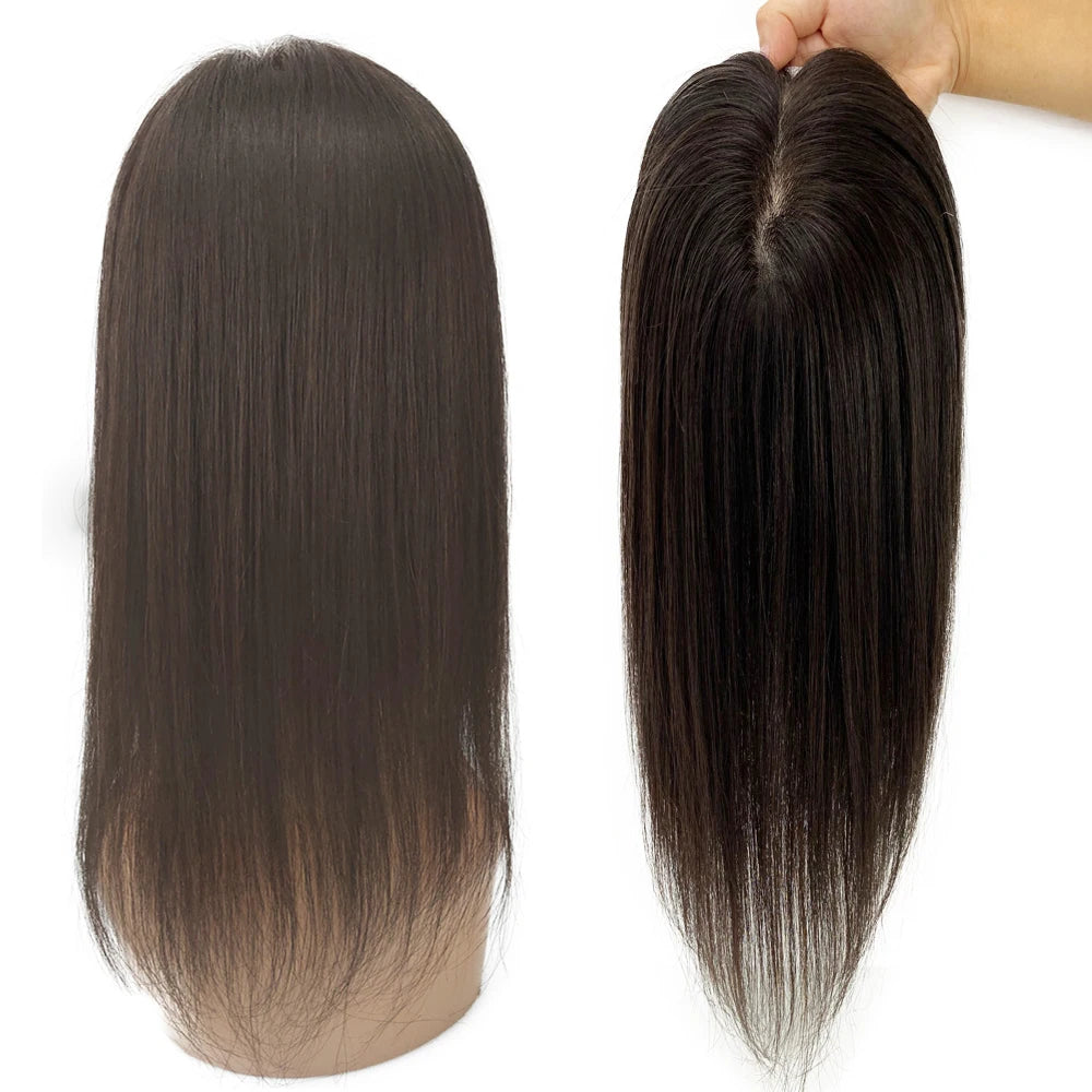 Skin Base Human Hair Topper With 4 Clips In Silk Top Virgin European Hair Toupee for Women Fine Hairpiece 12X13cm 15X16CM