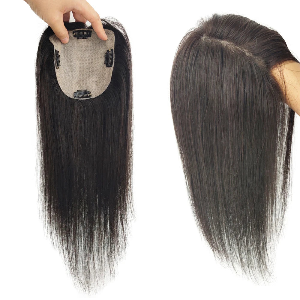 Skin Base Human Hair Topper With 4 Clips In Silk Top Virgin European Hair Toupee for Women Fine Hairpiece 12X13cm 15X16CM