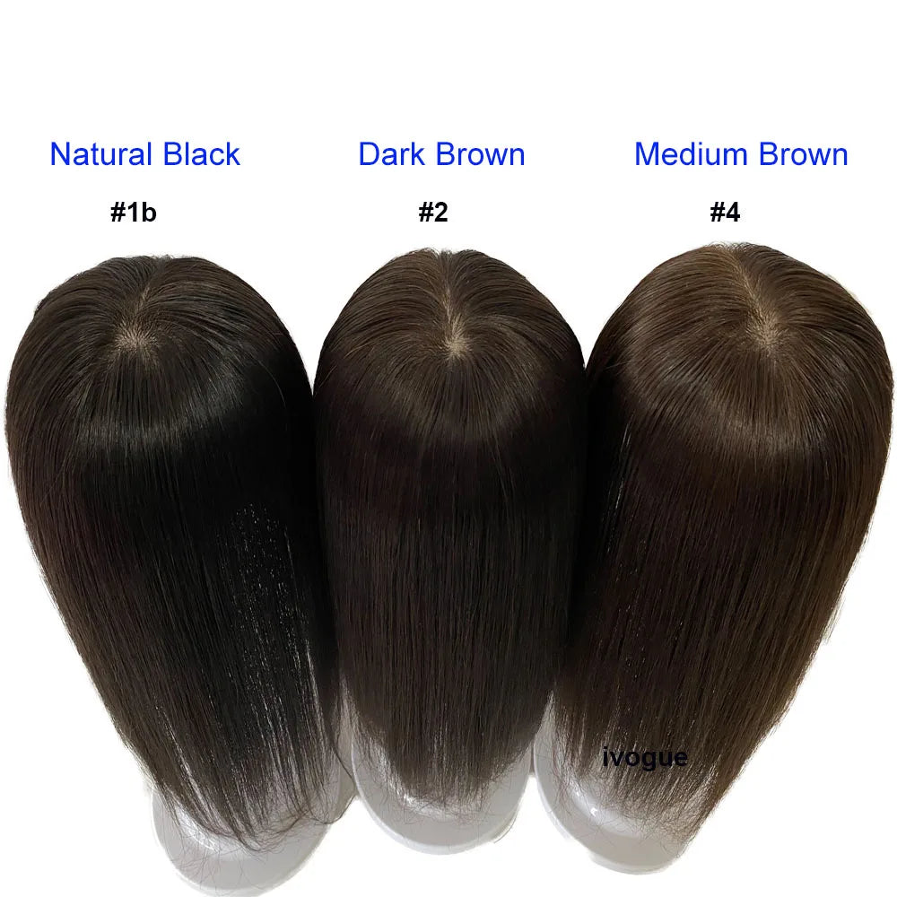 Skin Base Human Hair Topper With 4 Clips In Silk Top Virgin European Hair Toupee for Women Fine Hairpiece 12X13cm 15X16CM