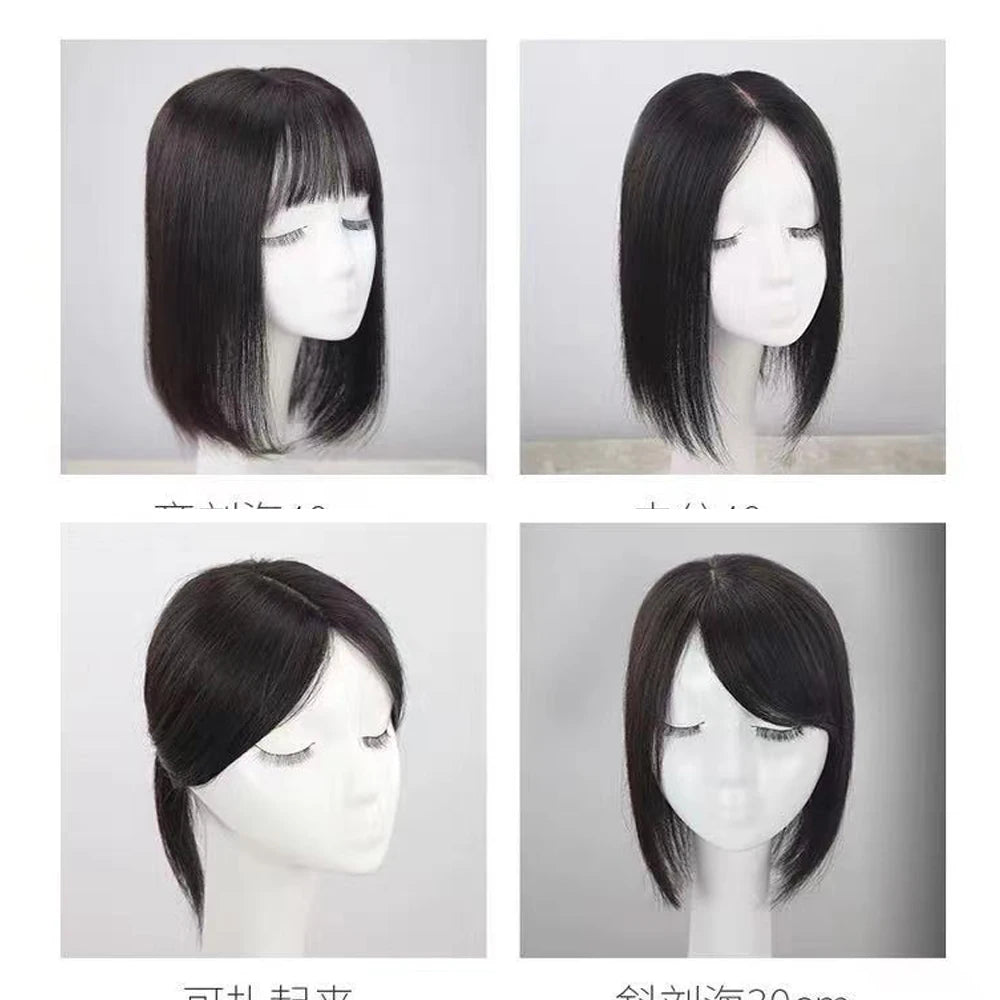 Brown European Human Hair Topper (6x6.5" Base) Wavy Hairpiece for Women, Silk Skin Top with PU Around, Clip-in Virgin Hair Extensions