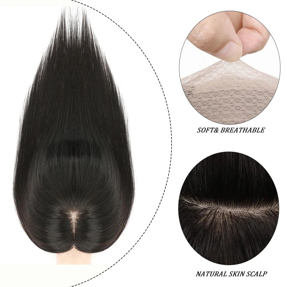 12x14cm, 14x16cm, 16x18cm Silk Base Women Topper With 4 Clips In Hairpiece Malaysia Virgin Human Hair Toupee Breathable Silk Top Natural Baby Hair