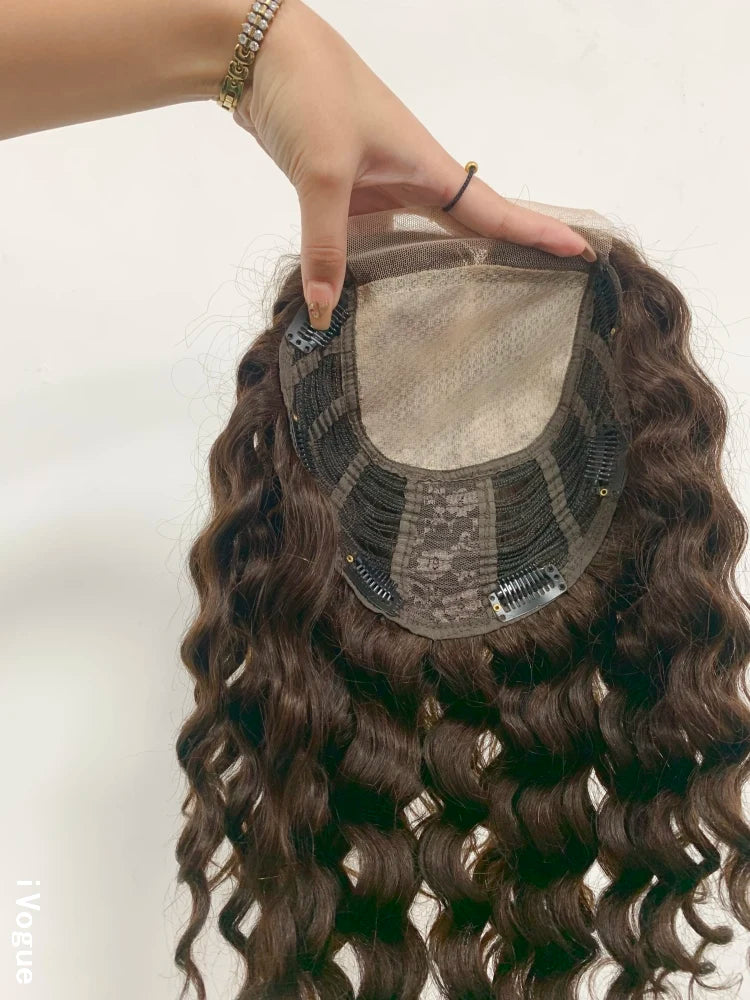 Big Size Hair Pieces Overlay Remy Human Hair Topper for Women Wave Silk Top Weft Thick Density Transparent Lace with Baby Hair