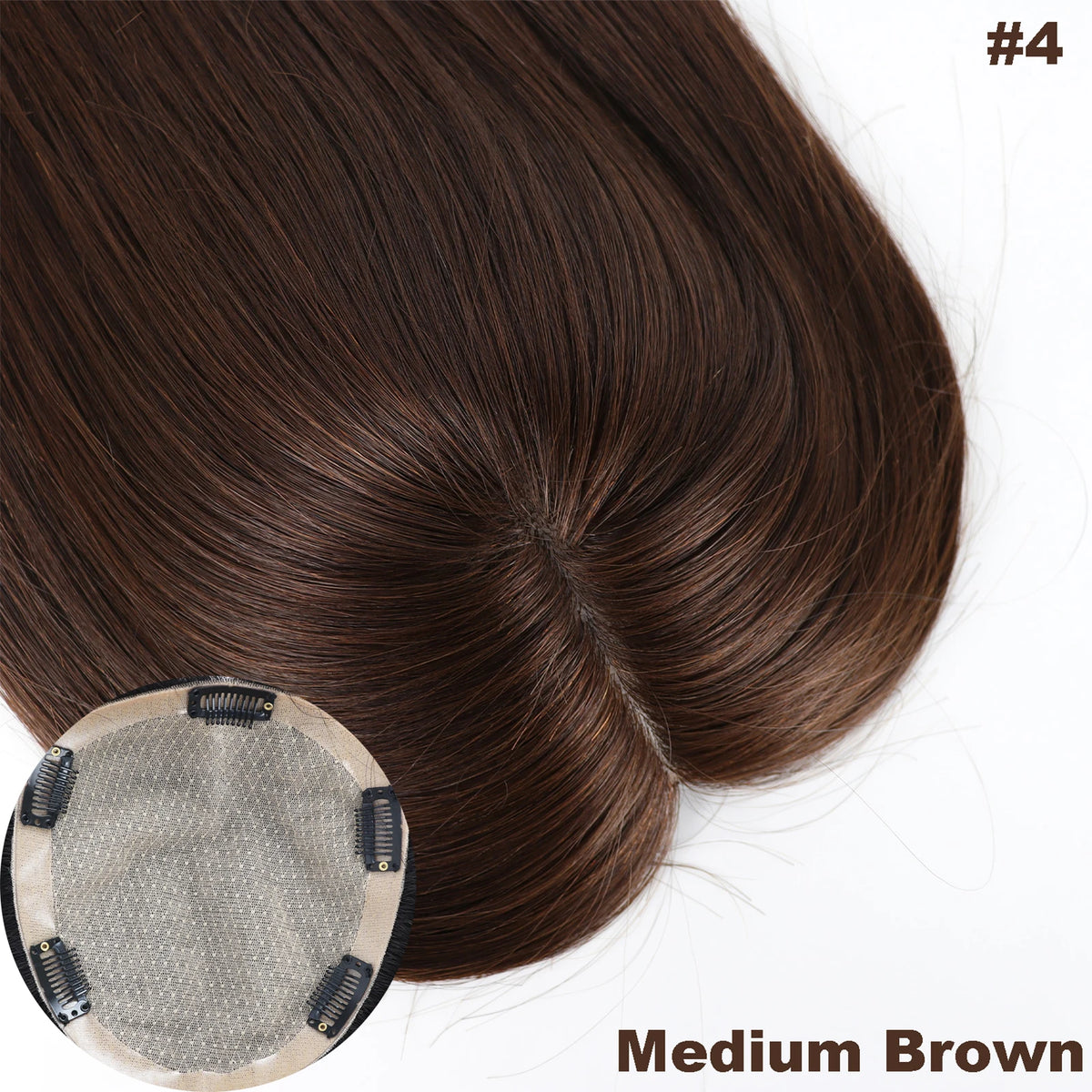 16" Remy Human Hair Topper (3x4.7" Base) Full Hand-Tied Silk Base for Women, Natural Scalp Top Straight Hairpiece with Clips