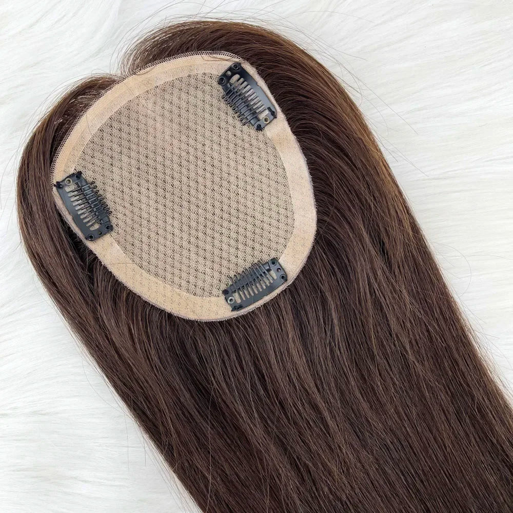 12x14cm, 14x16cm, 16x18cm Silk Base Women Topper With 4 Clips In Hairpiece Malaysia Virgin Human Hair Toupee Breathable Silk Top Natural Baby Hair