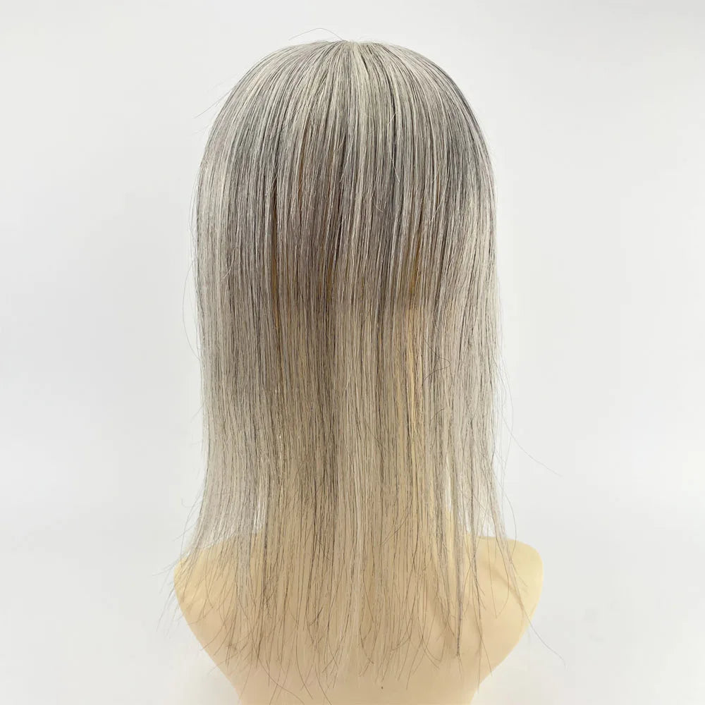 Highlight 5x3" Mono Base topper Grey Color With Clips 8/14 inches Hair Toppers For Women  1B Human Hair Mixed 90% Grey Hair