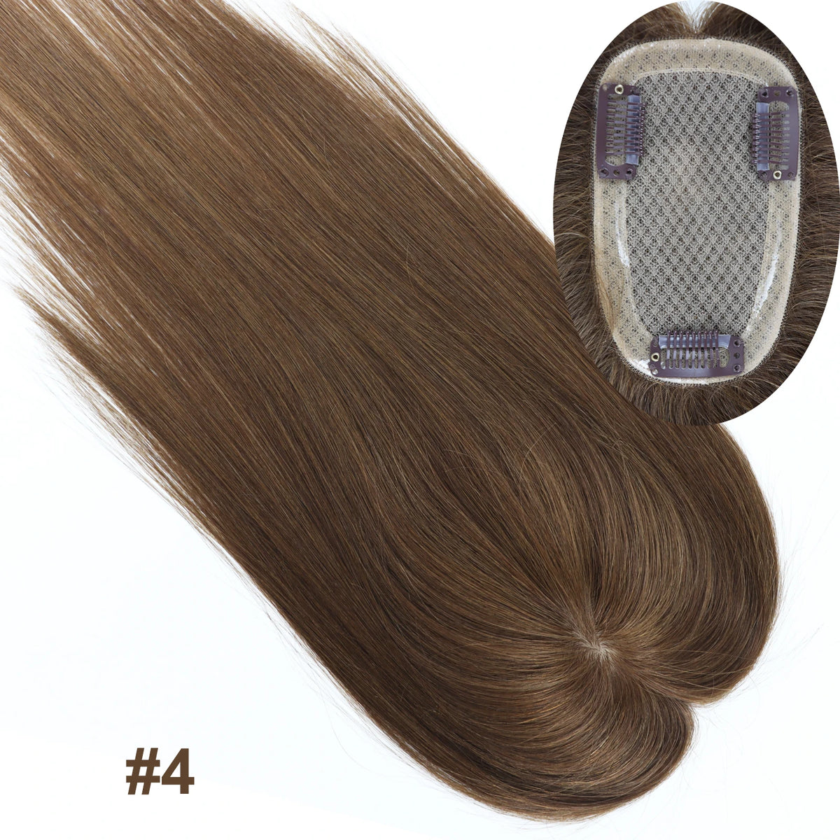 5x3inch Silk Base Topper with Clips in Full Hand Tied Virgin European Human Hair Toupee for Women Silk Top Colorful Hairpieces