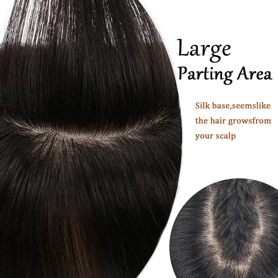 12x14cm, 14x16cm, 16x18cm Silk Base Women Topper With 4 Clips In Hairpiece Malaysia Virgin Human Hair Toupee Breathable Silk Top Natural Baby Hair