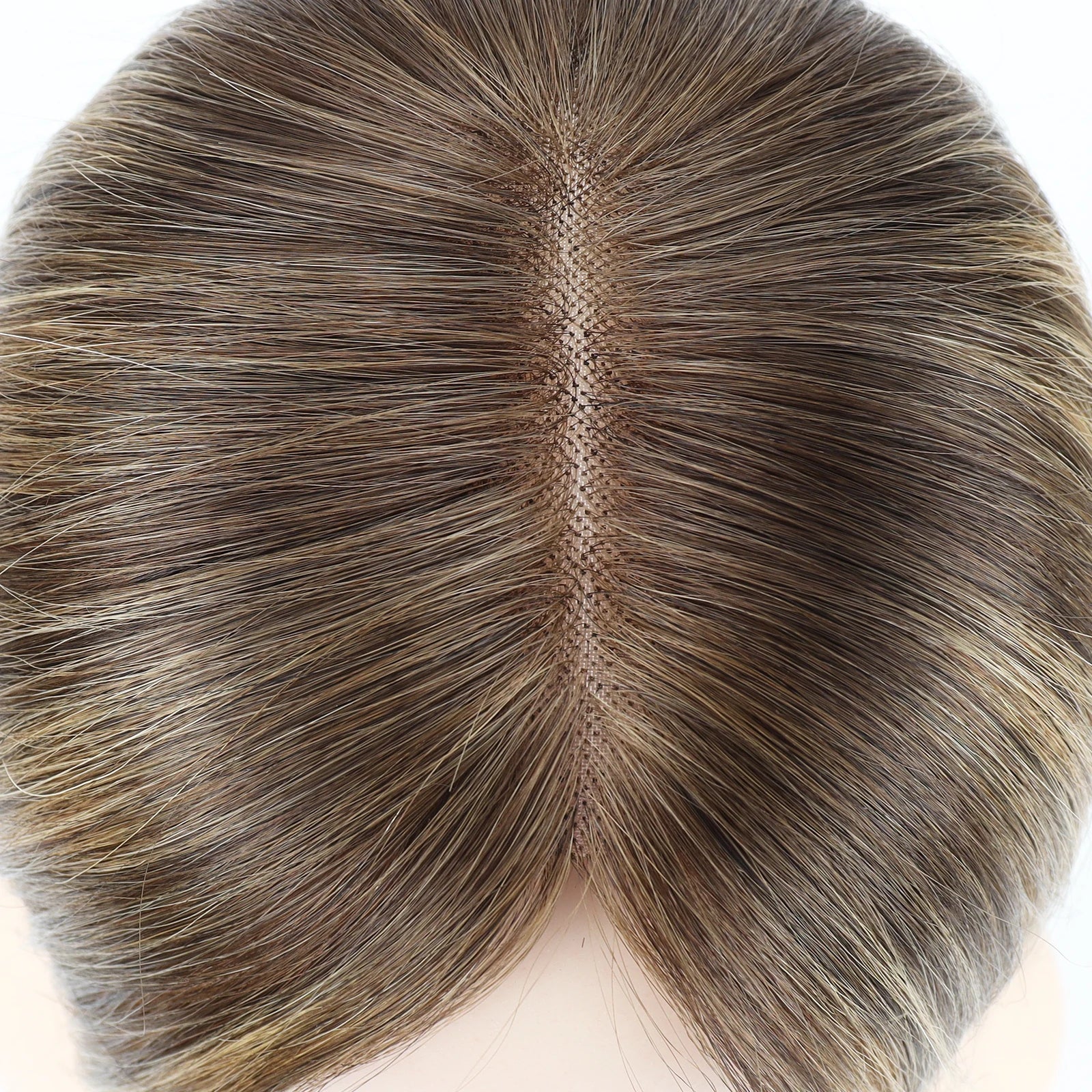 ≈ 3.74x3.74" Mono Base Topper for Women Real Remy Brazilian Human Hairpieces with Clips in 12" Ombre Highlight Summer Breathable