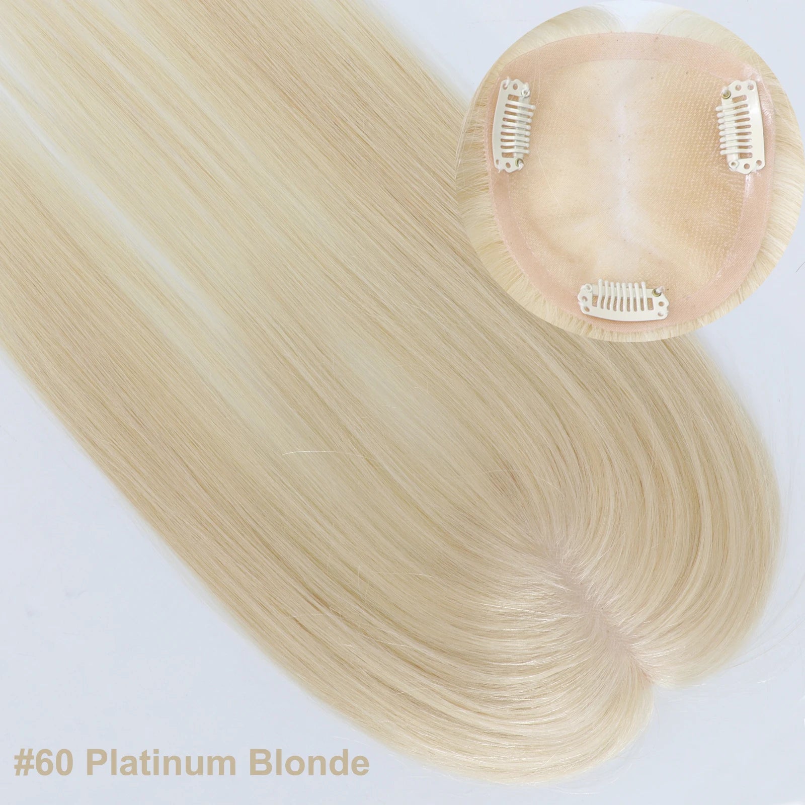 ≈ 3.74x3.74" Mono Base Topper for Women Real Remy Brazilian Human Hairpieces with Clips in 12" Ombre Highlight Summer Breathable