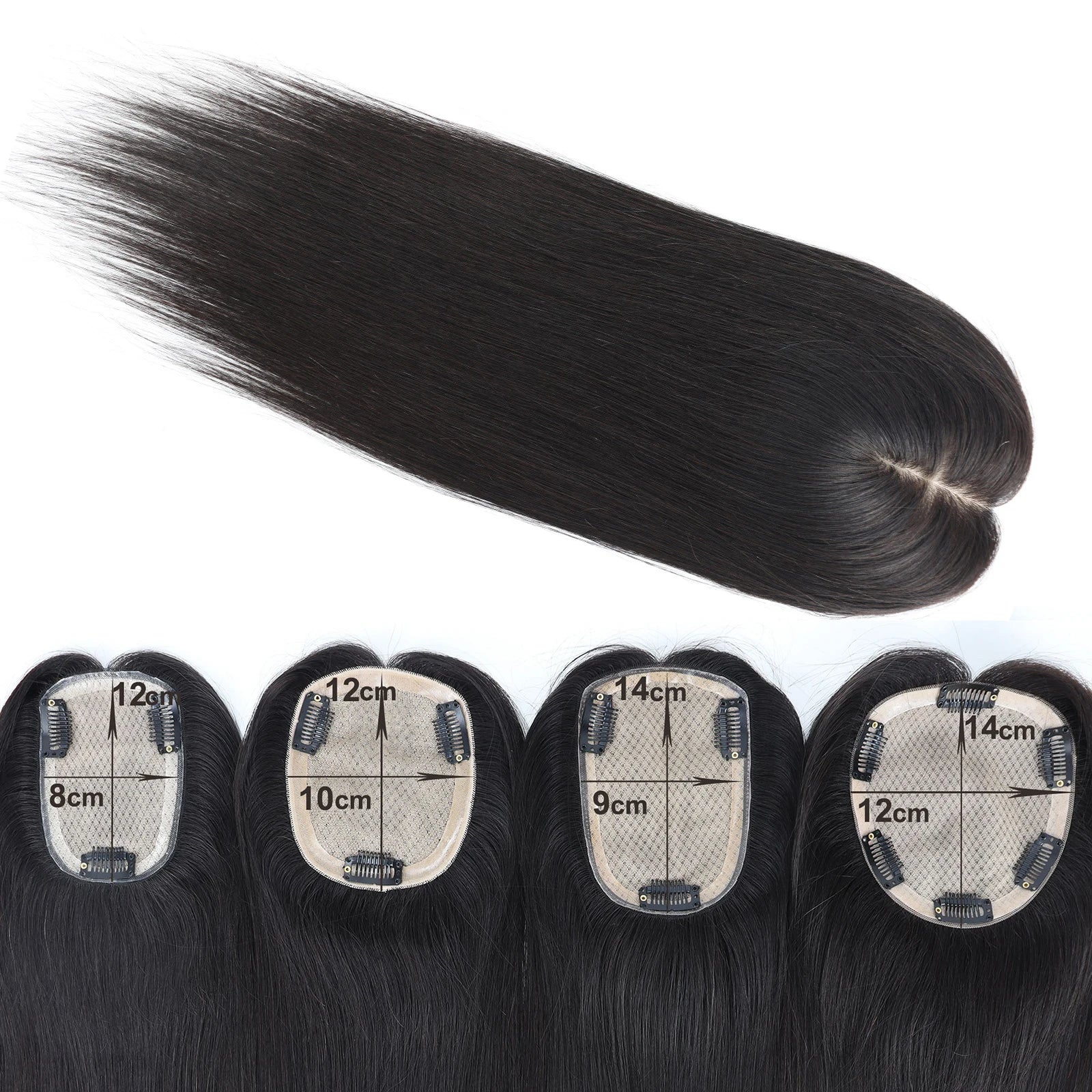 8x12cm Silk Base Topper with Clips in 16" Full Hand Tied Toupee for Women Real Remy Human Hairpiece Silk Skin Top  Natural Scalp
