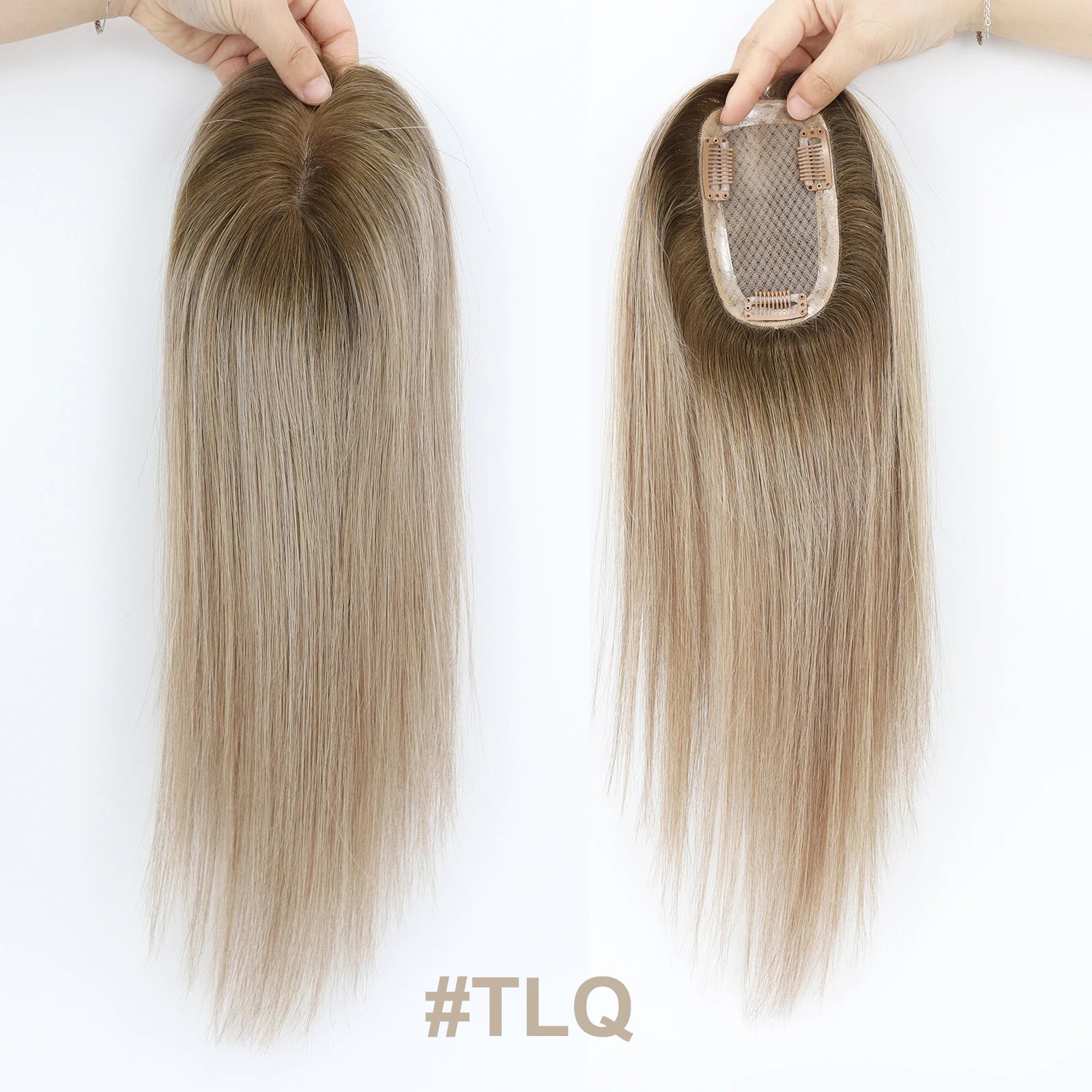 5x3inch Silk Base Topper with Clips in Full Hand Tied Virgin European Human Hair Toupee for Women Silk Top Colorful Hairpieces