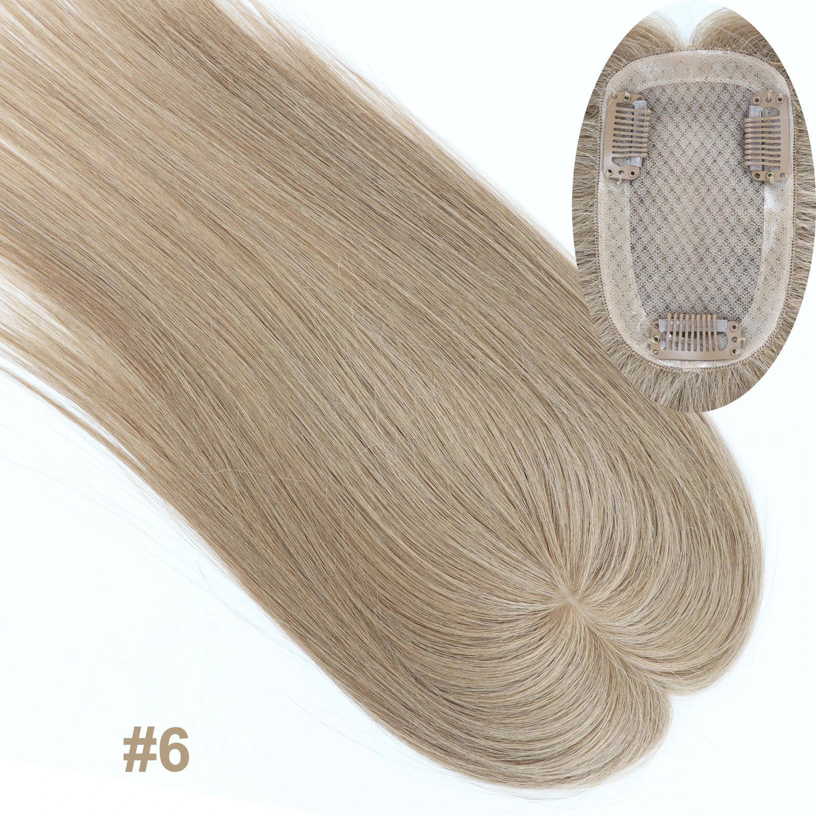 5x3inch Silk Base Topper with Clips in Full Hand Tied Virgin European Human Hair Toupee for Women Silk Top Colorful Hairpieces