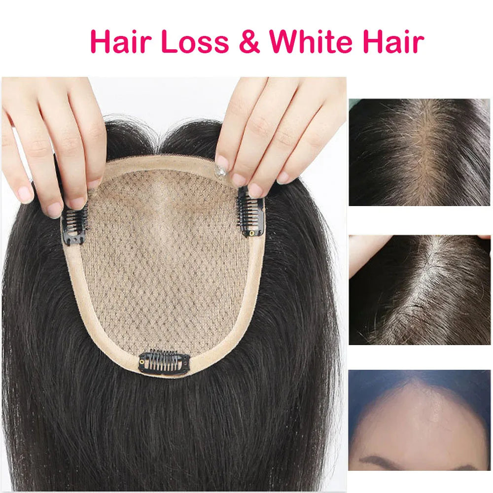12x14cm, 14x16cm, 16x18cm Silk Base Women Topper With 4 Clips In Hairpiece Malaysia Virgin Human Hair Toupee Breathable Silk Top Natural Baby Hair