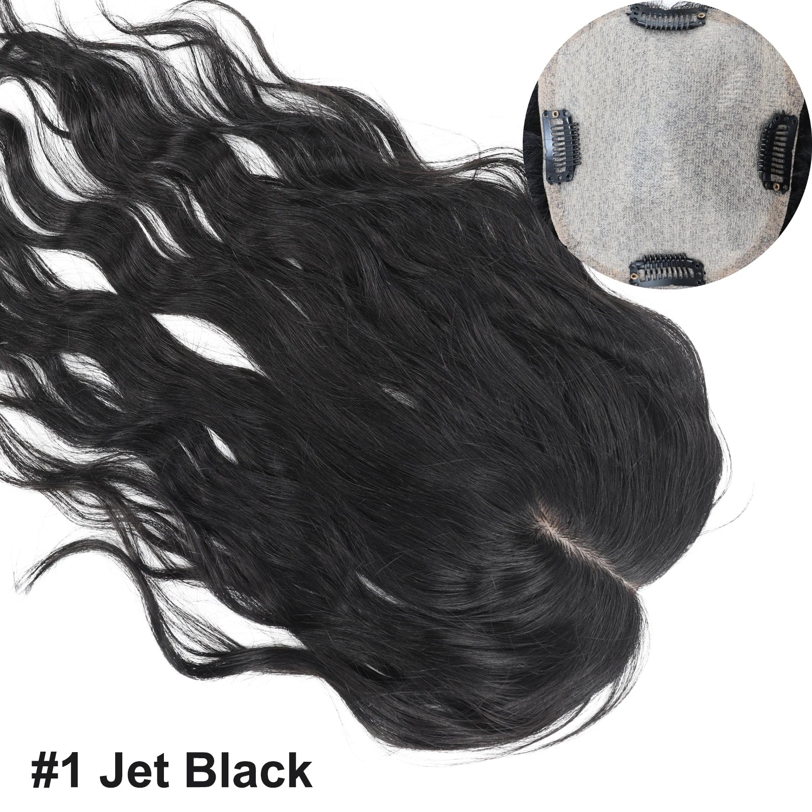 12x13cm Silk Top Human Hair Topper with Clips In Jet Black Virgin European Hairpieces Silk Base Curly Wavy Toupee for Women