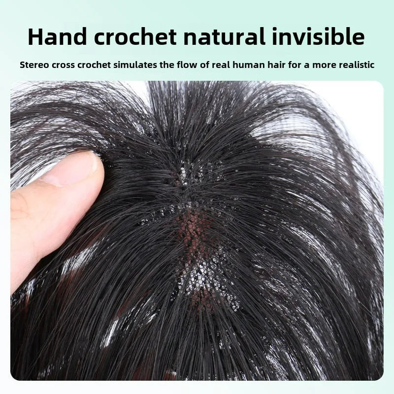 Invisible Straight Human Hair Topper (1.6x2.4" Base) Small Hairpiece for Thinning Hair, Quickly Increase Volume & Cover Gray Hair with Clips