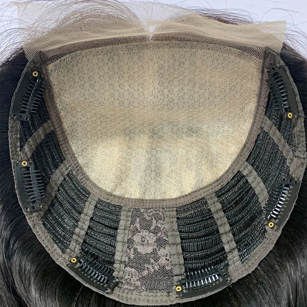 Big Size Hair Pieces Overlay Remy Human Hair Topper for Women Wave Silk Top Weft Thick Density Transparent Lace with Baby Hair