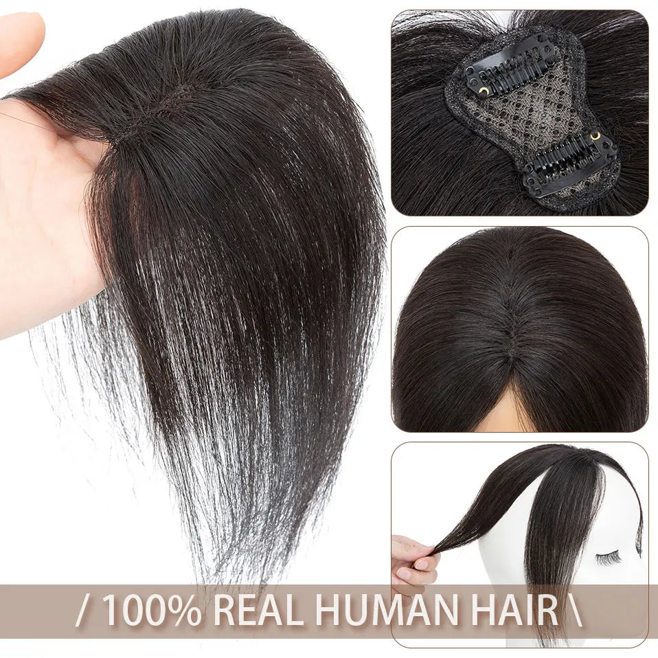 10" Instant Bangs Transformation (1.6x2.4" Base) - 100% Human Hair Clip-In | Lightweight 3D Air Bangs