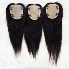 12x14cm, 14x16cm, 16x18cm Silk Base Women Topper With 4 Clips In Hairpiece Malaysia Virgin Human Hair Toupee Breathable Silk Top Natural Baby Hair