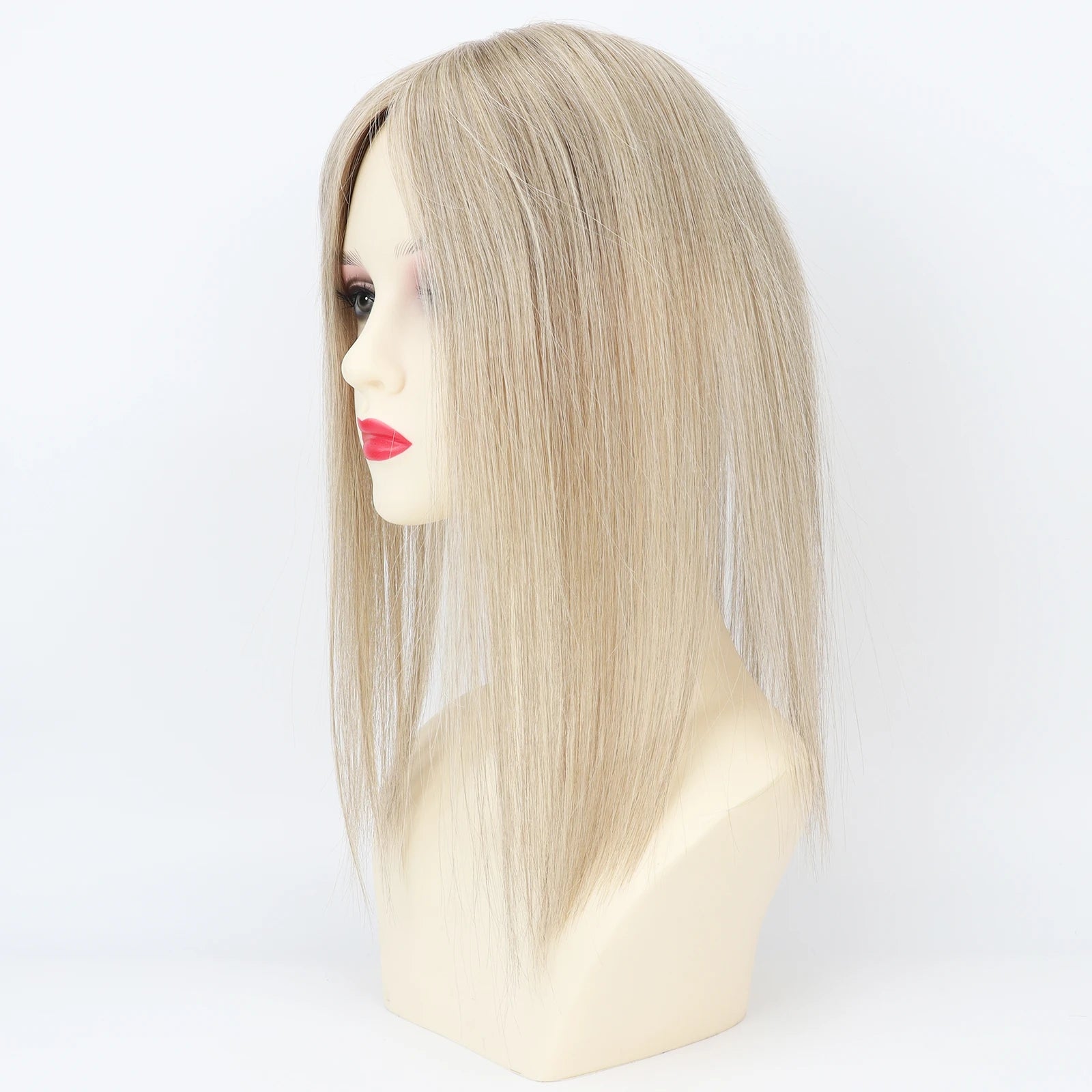 5x3inch Silk Base Topper with Clips in Full Hand Tied Virgin European Human Hair Toupee for Women Silk Top Colorful Hairpieces