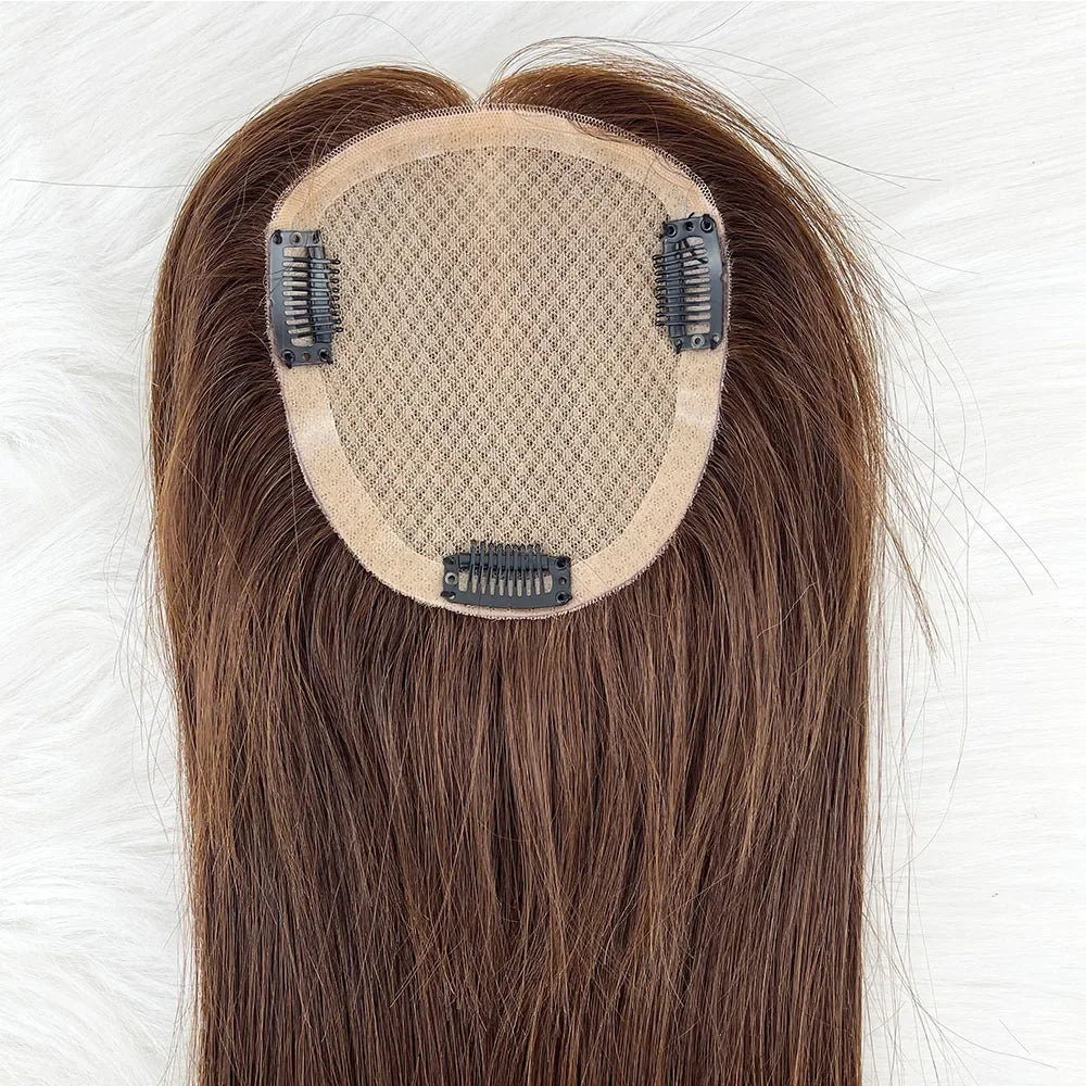 12x14cm, 14x16cm, 16x18cm Silk Base Women Topper With 4 Clips In Hairpiece Malaysia Virgin Human Hair Toupee Breathable Silk Top Natural Baby Hair