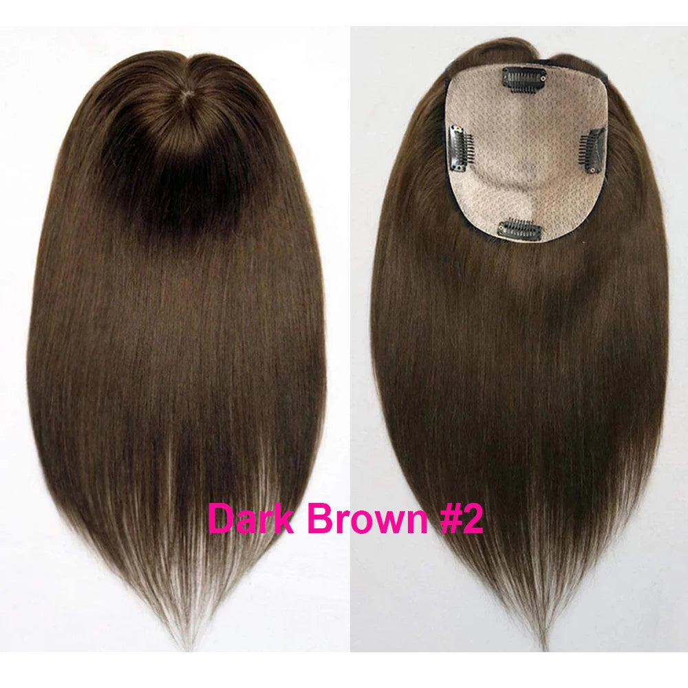 Skin Base Human Hair Topper With 4 Clips In Silk Top Virgin European Hair Toupee for Women Fine Hairpiece 12X13cm 15X16CM
