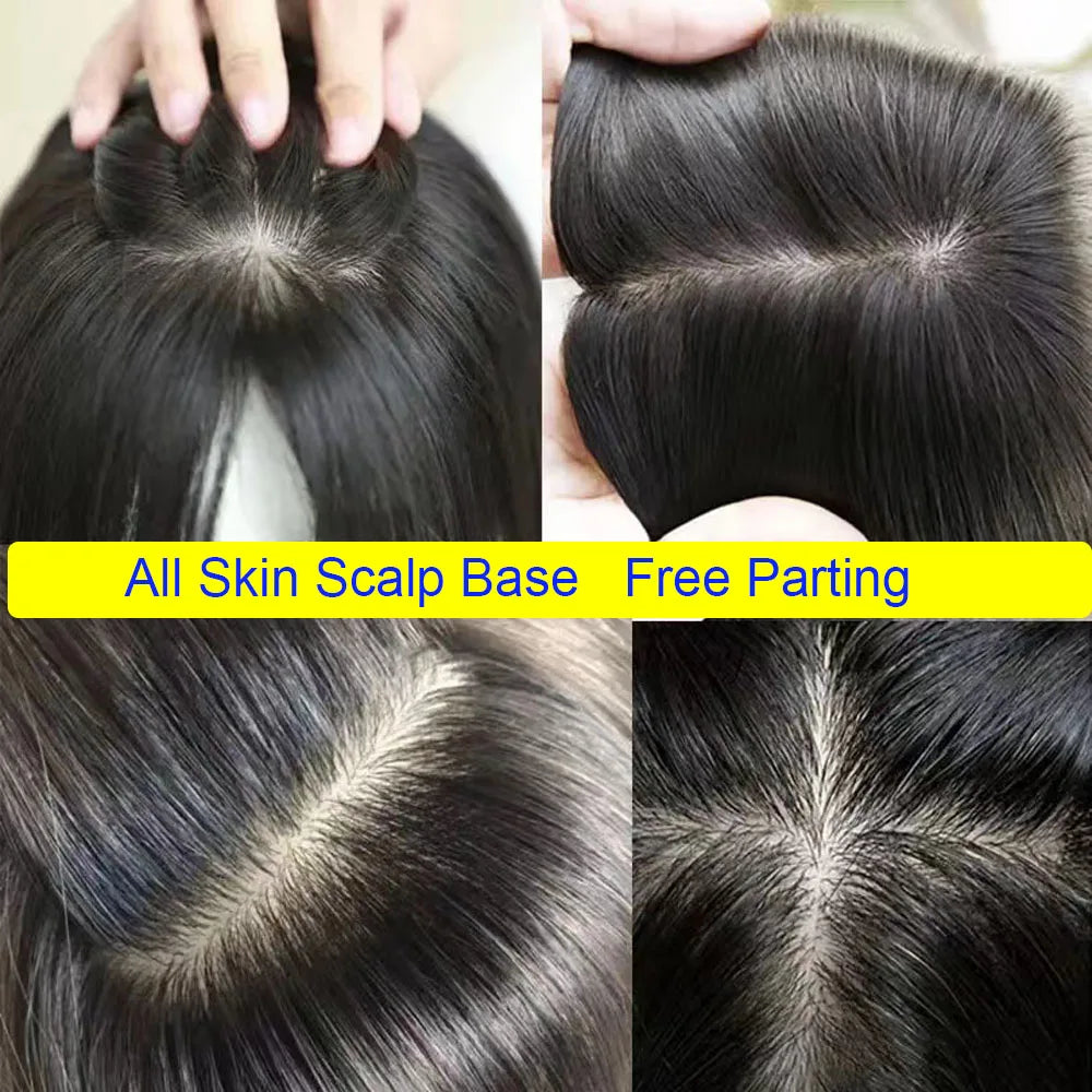 12x14cm, 14x16cm, 16x18cm Silk Base Women Topper With 4 Clips In Hairpiece Malaysia Virgin Human Hair Toupee Breathable Silk Top Natural Baby Hair