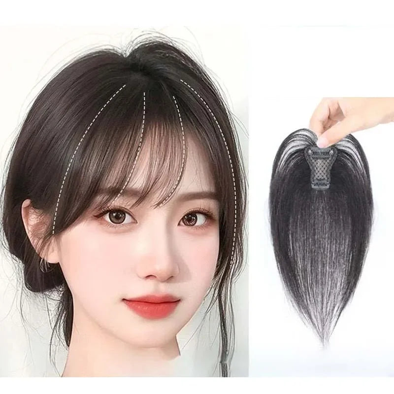 Invisible Straight Human Hair Topper (1.6x2.4" Base) Small Hairpiece for Thinning Hair, Quickly Increase Volume & Cover Gray Hair with Clips