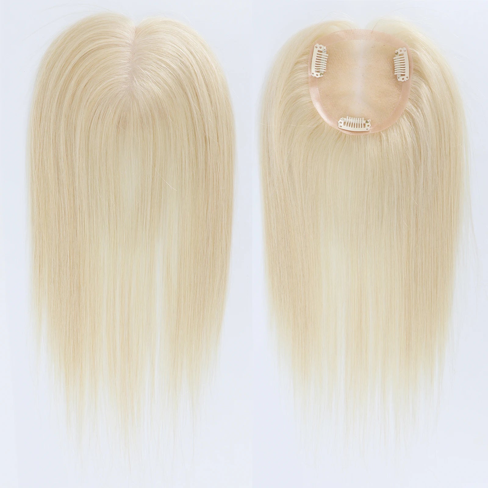 ≈ 3.74x3.74" Mono Base Topper for Women Real Remy Brazilian Human Hairpieces with Clips in 12" Ombre Highlight Summer Breathable