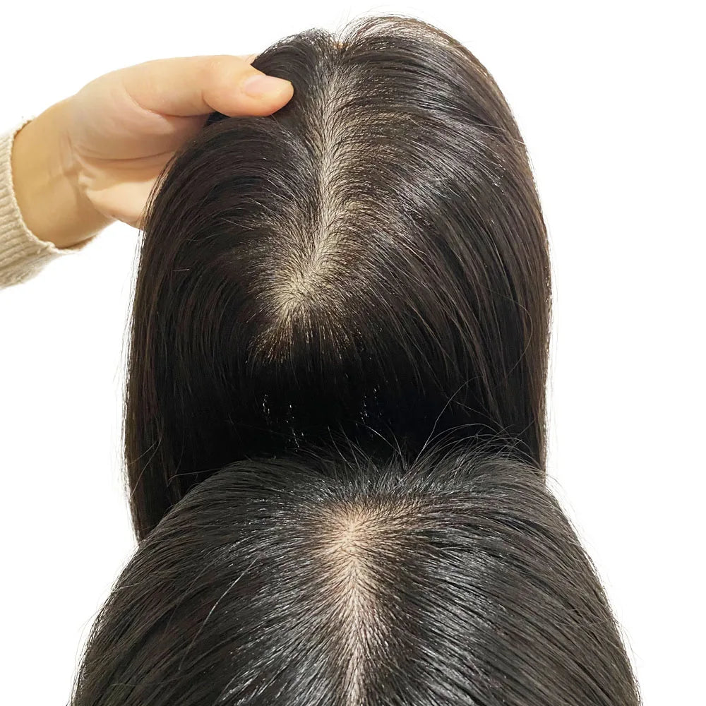 Skin Base Human Hair Topper With 4 Clips In Silk Top Virgin European Hair Toupee for Women Fine Hairpiece 12X13cm 15X16CM