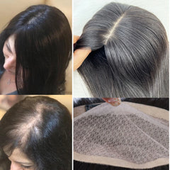 12x14cm, 14x16cm, 16x18cm Silk Base Women Topper With 4 Clips In Hairpiece Malaysia Virgin Human Hair Toupee Breathable Silk Top Natural Baby Hair