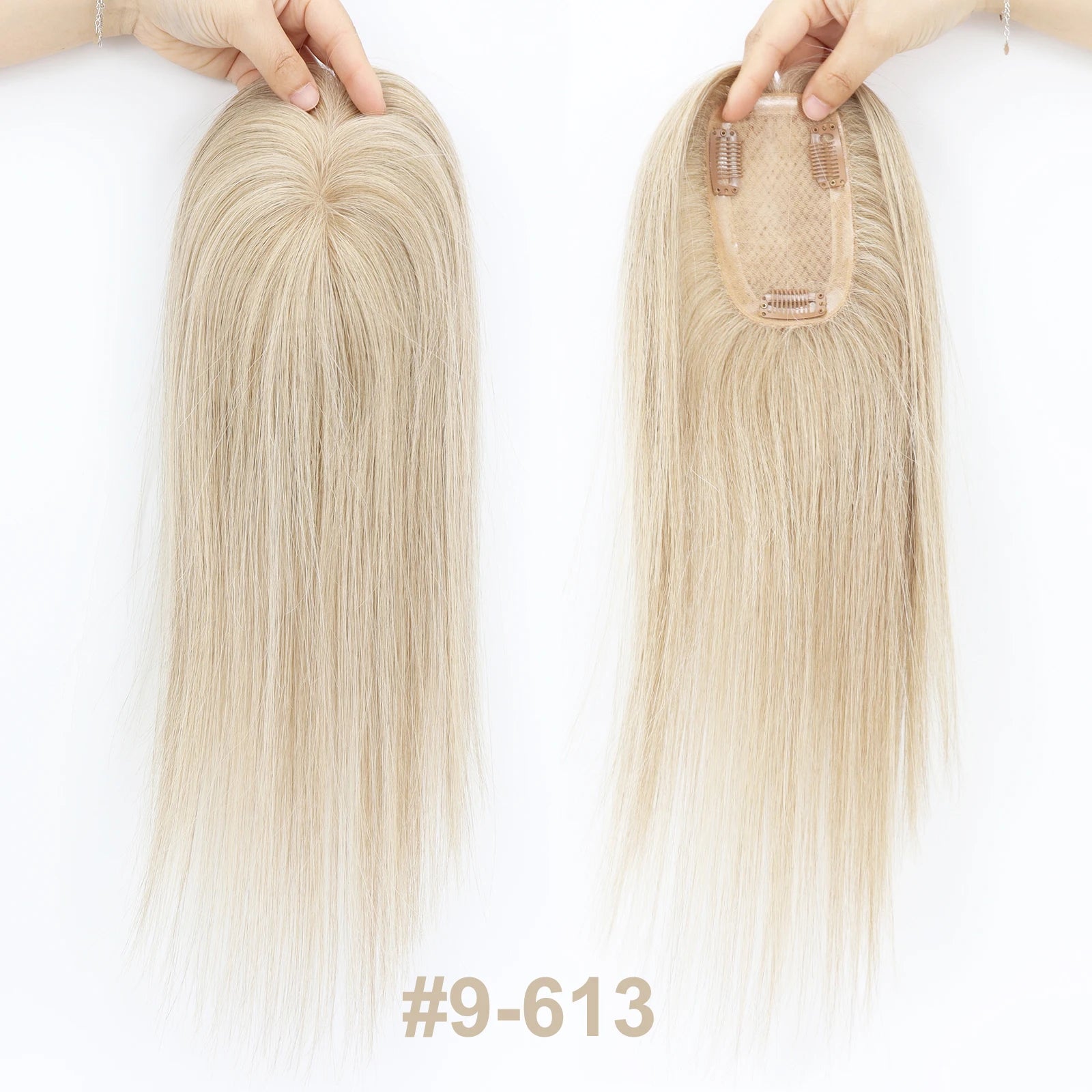 5x3inch Silk Base Topper with Clips in Full Hand Tied Virgin European Human Hair Toupee for Women Silk Top Colorful Hairpieces