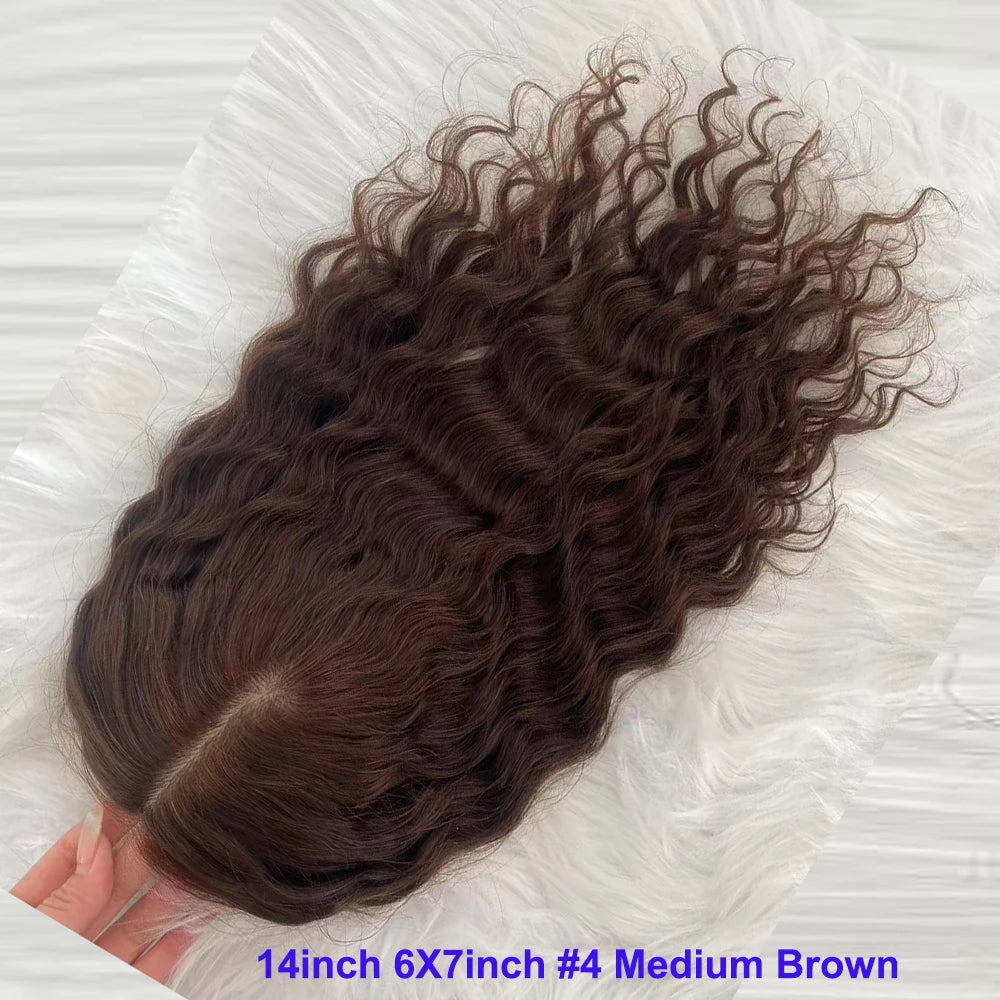 Big Size Hair Pieces Overlay Remy Human Hair Topper for Women Wave Silk Top Weft Thick Density Transparent Lace with Baby Hair