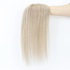 5x3inch Silk Base Topper with Clips in Full Hand Tied Virgin European Human Hair Toupee for Women Silk Top Colorful Hairpieces