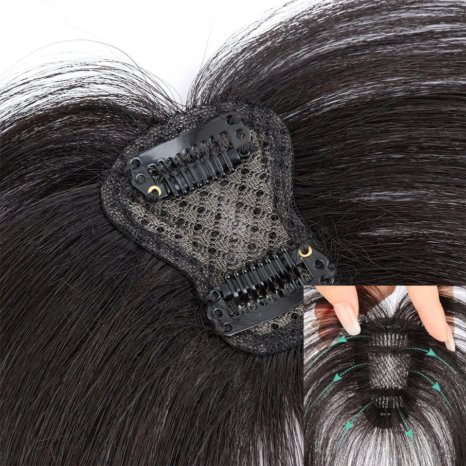 10" Instant Bangs Transformation (1.6x2.4" Base) - 100% Human Hair Clip-In | Lightweight 3D Air Bangs