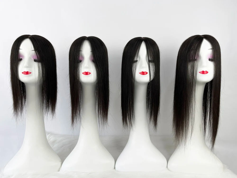 12x14cm, 14x16cm, 16x18cm Silk Base Women Topper With 4 Clips In Hairpiece Malaysia Virgin Human Hair Toupee Breathable Silk Top Natural Baby Hair