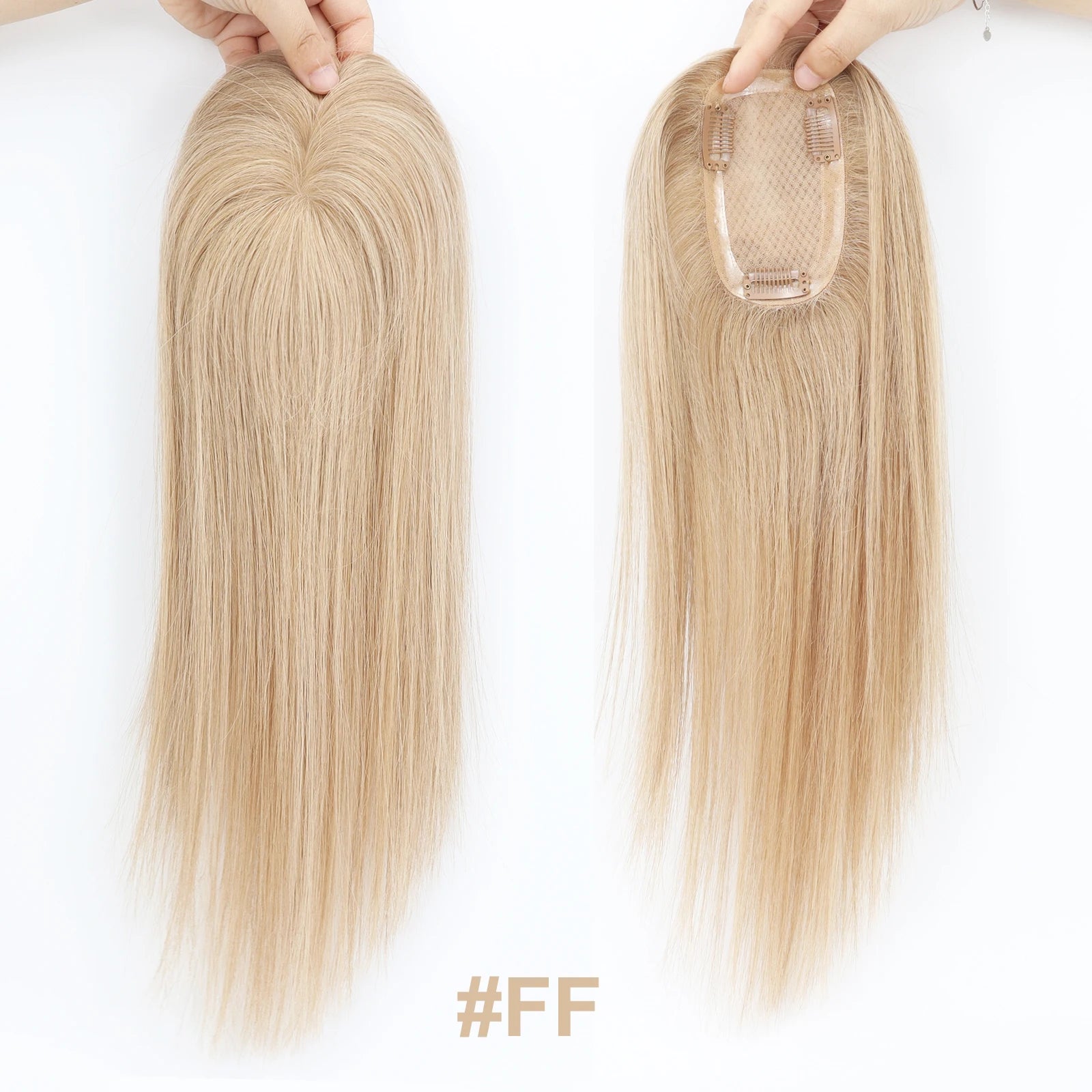 5x3inch Silk Base Topper with Clips in Full Hand Tied Virgin European Human Hair Toupee for Women Silk Top Colorful Hairpieces