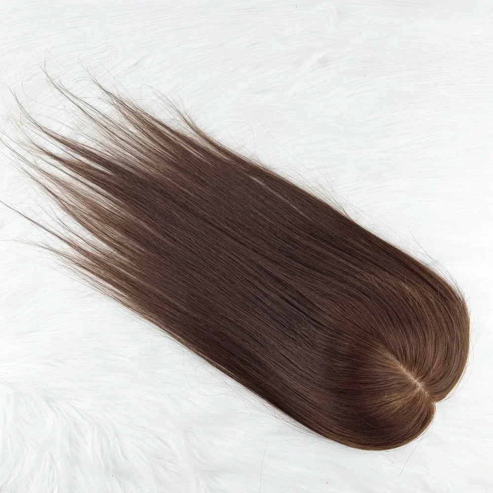 12x14cm, 14x16cm, 16x18cm Silk Base Women Topper With 4 Clips In Hairpiece Malaysia Virgin Human Hair Toupee Breathable Silk Top Natural Baby Hair