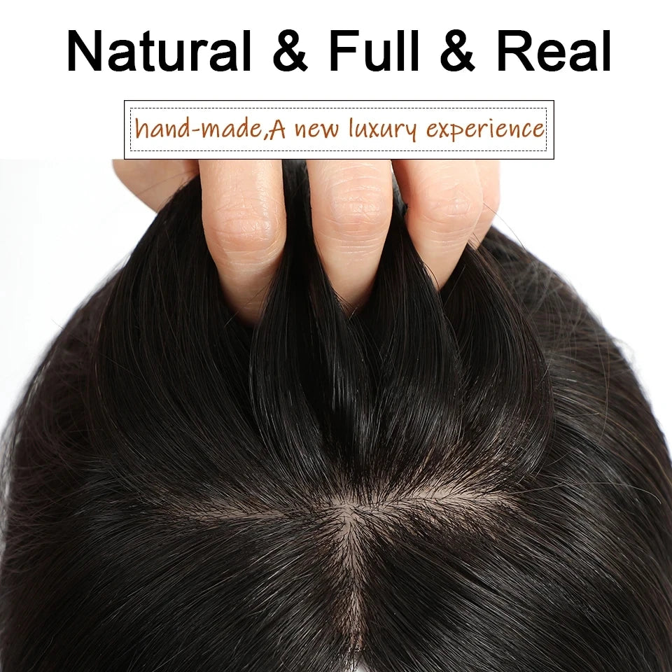 12x14cm, 14x16cm, 16x18cm Silk Base Women Topper With 4 Clips In Hairpiece Malaysia Virgin Human Hair Toupee Breathable Silk Top Natural Baby Hair