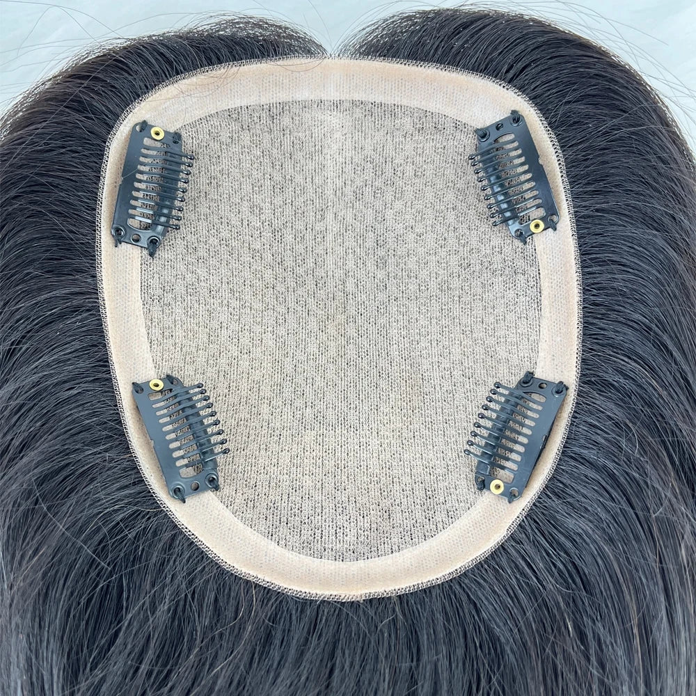 12x14cm, 14x16cm, 16x18cm Silk Base Women Topper With 4 Clips In Hairpiece Malaysia Virgin Human Hair Toupee Breathable Silk Top Natural Baby Hair