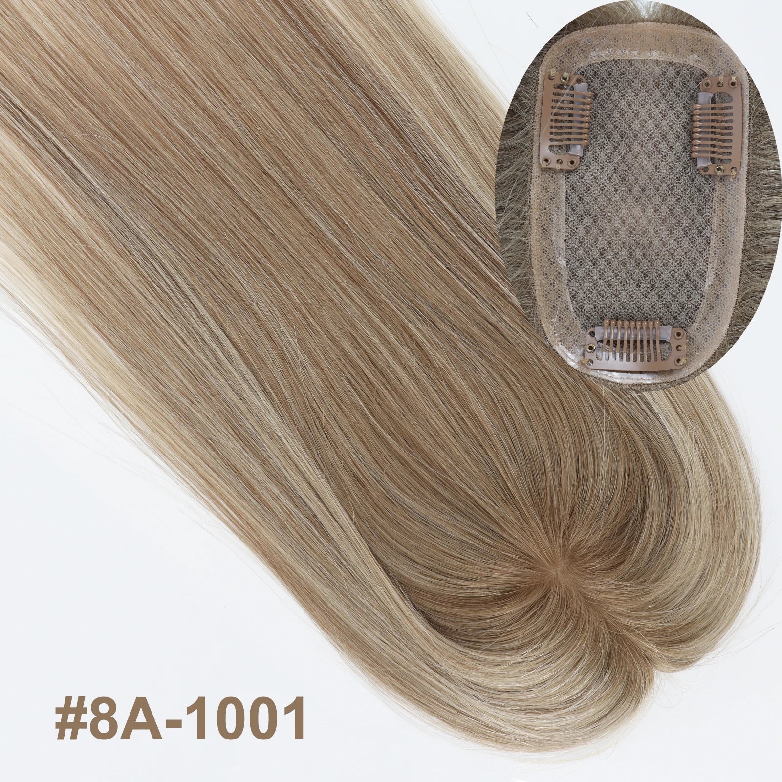 5x3inch Silk Base Topper with Clips in Full Hand Tied Virgin European Human Hair Toupee for Women Silk Top Colorful Hairpieces