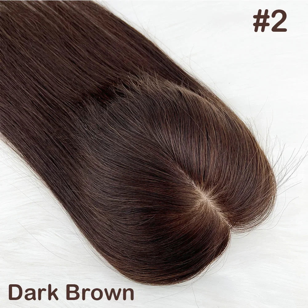 12x14cm, 14x16cm, 16x18cm Silk Base Women Topper With 4 Clips In Hairpiece Malaysia Virgin Human Hair Toupee Breathable Silk Top Natural Baby Hair