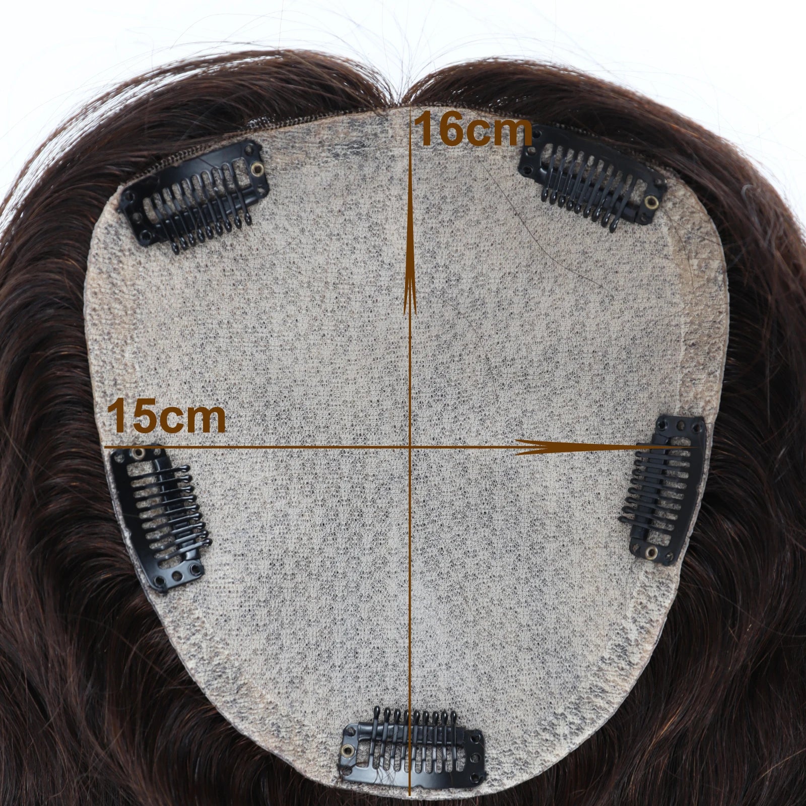 24“ Medium Brown Virgin European Human Hairpiece 15x16cm Silk Base Human Hair Topper with Clips in Silk Top Wavy Toupee